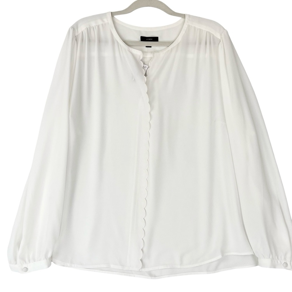 NWT J Crew Ivory Long-sleeve drapey scalloped top Sz 3X Blouse Office Casual